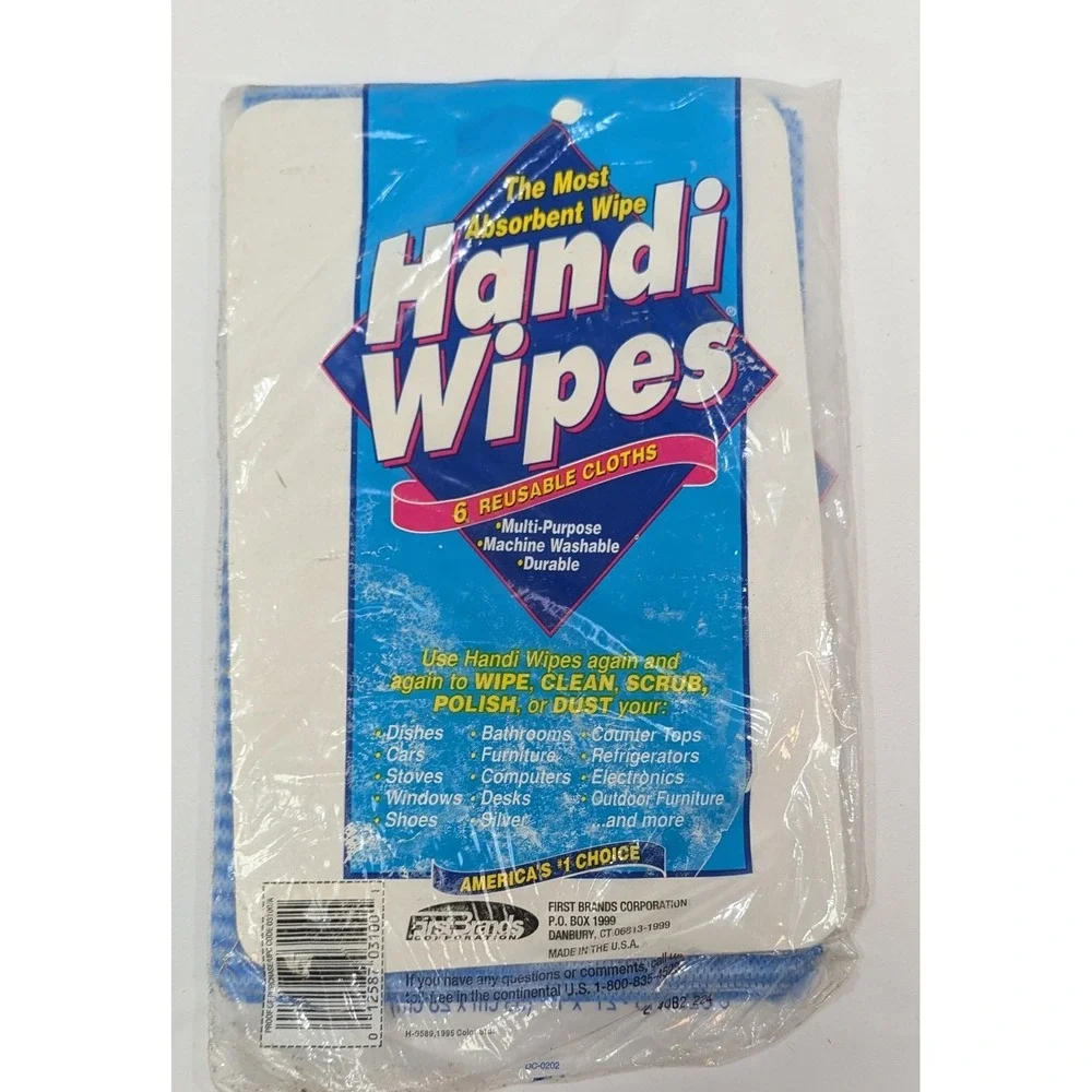 Vintage 1995 Colgate's Handi Wipes Blue All Purpose Cloths - 6 Cloths - 1 Pkg